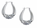 Stellar White Rhodium Large Oval Designed Hoop Earrings