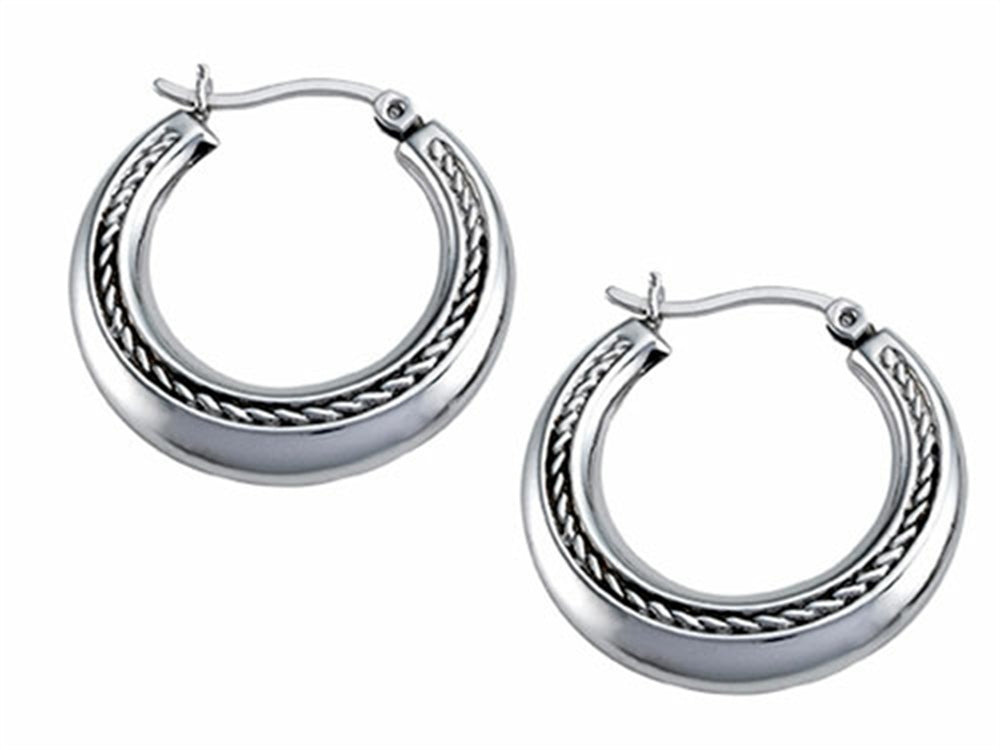 Stellar White Rhodium Medium Polished Hoop Earrings