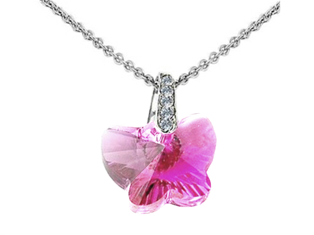 Finejewelers 925 Sterling Silver Pink Color Crystal Butterfly Pendant Necklace made with Elements