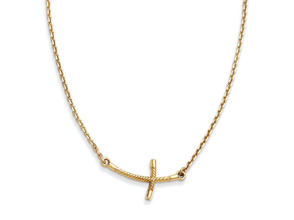 FJC Finejewelers 14k Yellow Gold Small Sideways Curved Twist Cross Necklace