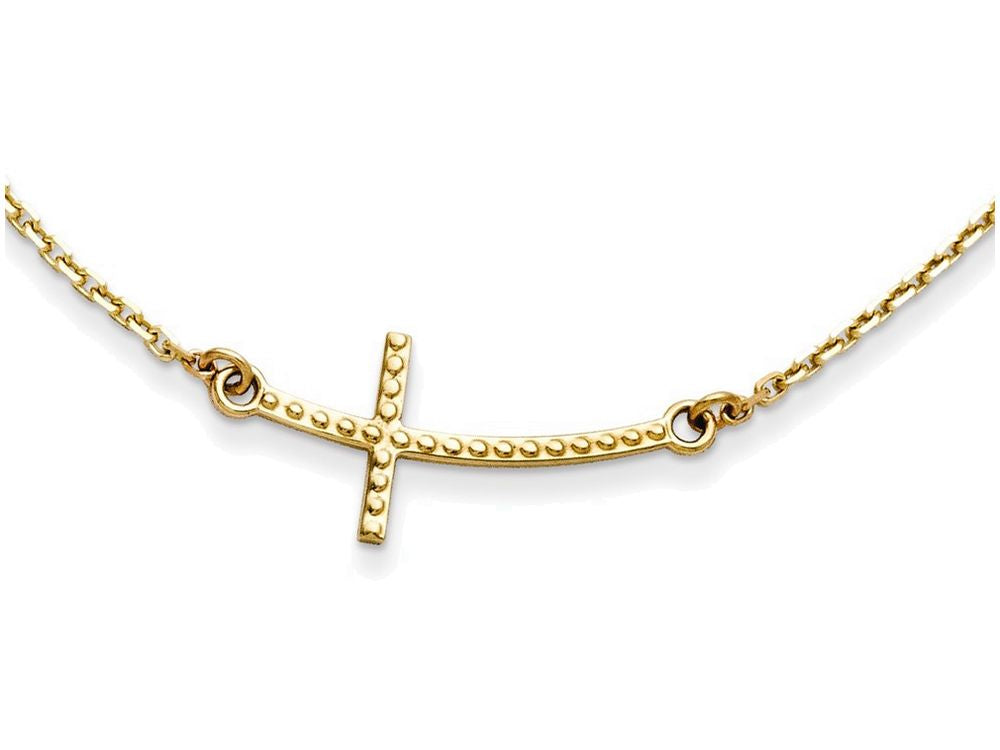 FJC Finejewelers 14k Yellow Gold Sideways Curved Textured Cross Necklace