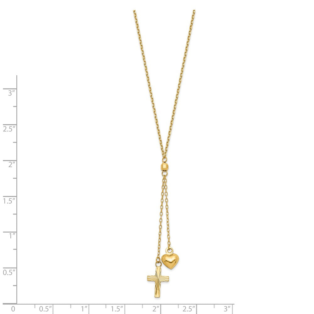 FJC Finejewelers 16 Inch 14k Puffed Heart and bright-cut Cross Graduated Chain W/2 In Ext Necklace