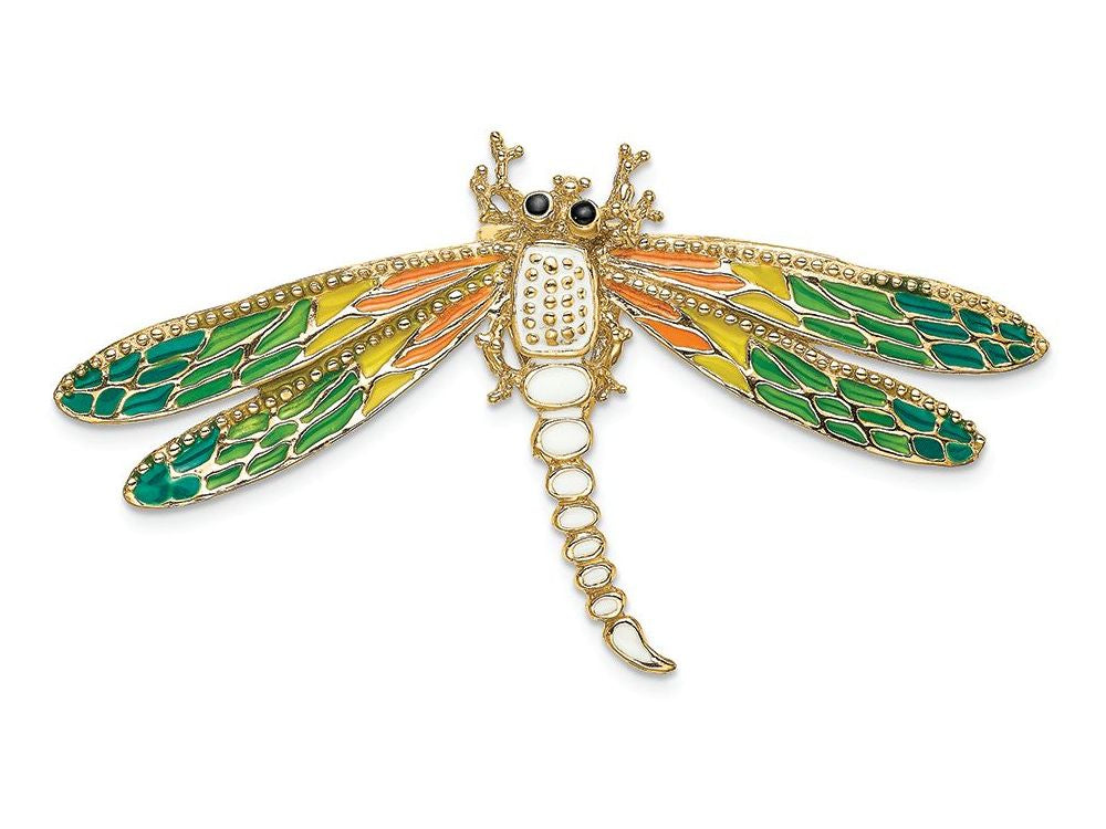 FJC Finejewelers 14k Yellow Gold Dragonfly with Green Orange Yellow Wings Charm