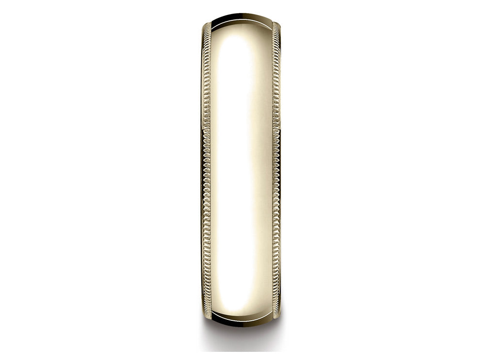 Benchmark 14k Gold 6mm Slightly Domed Super Light Comfort-fit Wedding Band / Ring With Milgrain