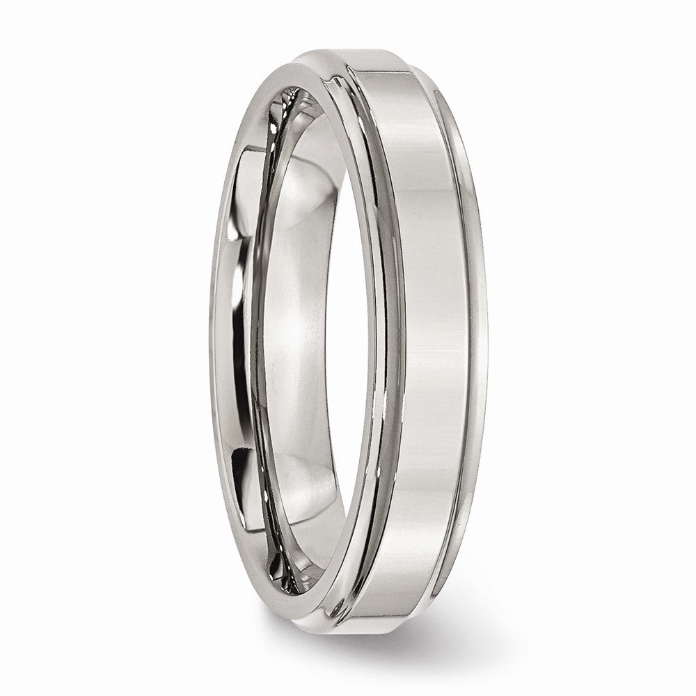 Chisel Stainless Steel Ridged-edge 5mm Polished Wedding Band