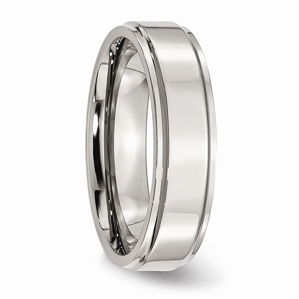 Chisel Stainless Steel Ridged Edge 6mm Polished Wedding Band