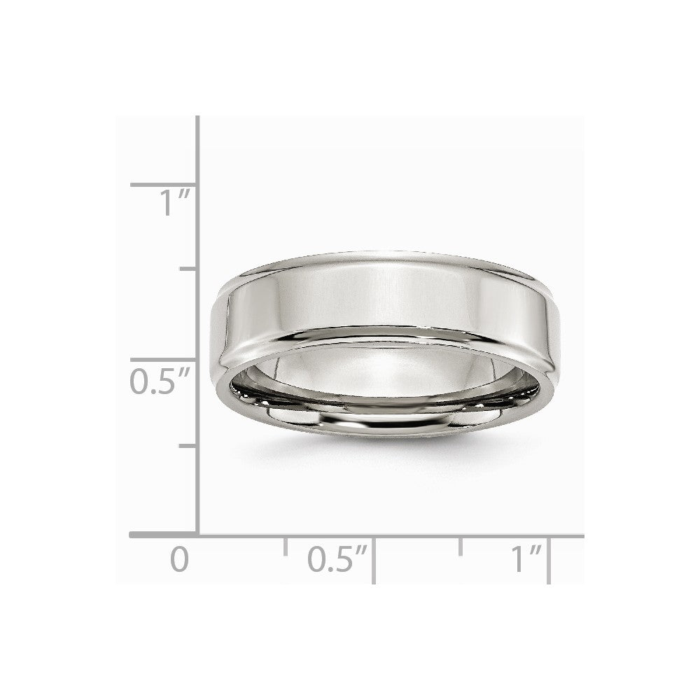 Chisel Stainless Steel Ridged Edge 7mm Polished Wedding Band