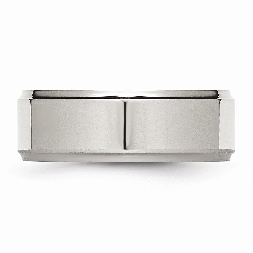 Chisel Stainless Steel Ridged Edge 8mm Polished Wedding Band