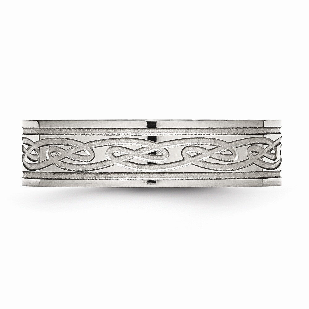 Chisel Stainless Steel Flat Laser Etched Celtic Knot 6mm Polished Wedding Band