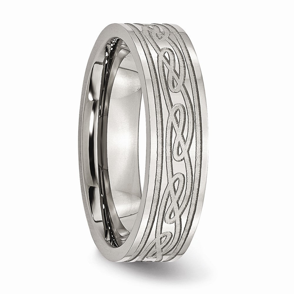 Chisel Stainless Steel Flat Laser Etched Celtic Knot 6mm Polished Wedding Band