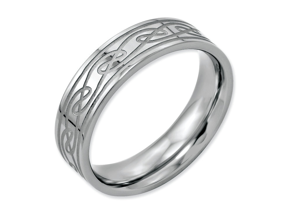 Chisel Stainless Steel Flat Laser Etched Celtic Knot 6mm Polished Wedding Band