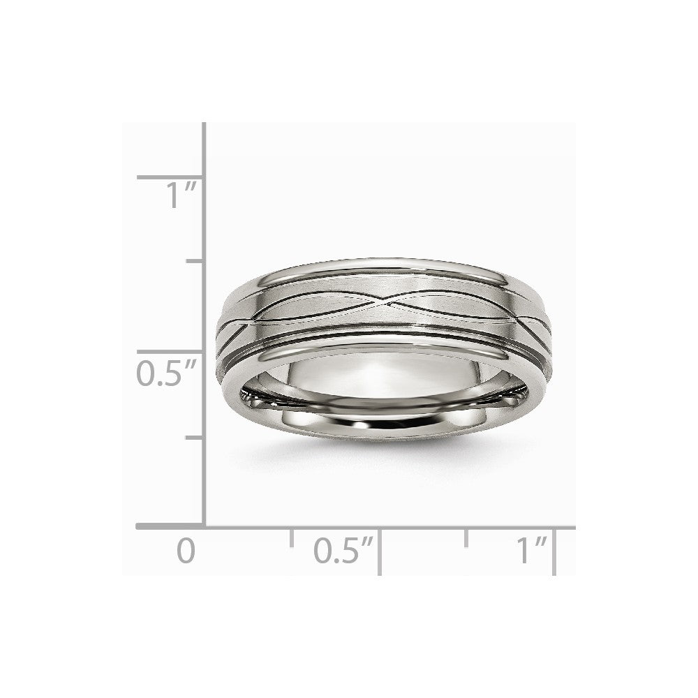 Chisel Stainless Steel Polished/brushed Criss-cross Design 7mm Ridged Edge Wedding Band