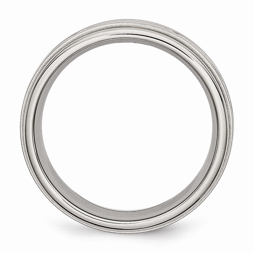 Chisel Stainless Steel Polished/brushed Criss-cross Design 7mm Ridged Edge Wedding Band