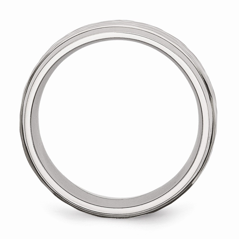 Chisel Stainless Steel Beveled Edge 8mm Hammered And Polished Wedding Band