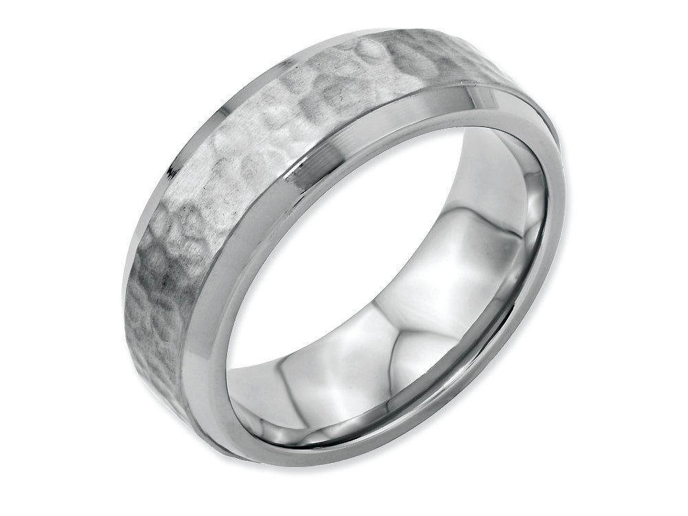 Chisel Stainless Steel Beveled Edge 8mm Hammered And Polished Wedding Band