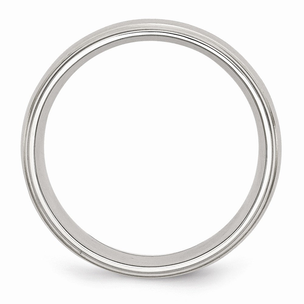 Chisel Stainless Steel Sterling Silver Inlay Ridged Edge Brushed And Polished Wedding Band