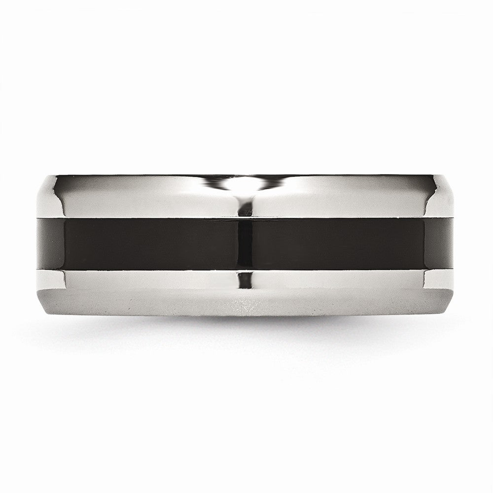 Chisel Stainless Steel Black Enamel 8mm Polished Beveled Edge Wedding Band