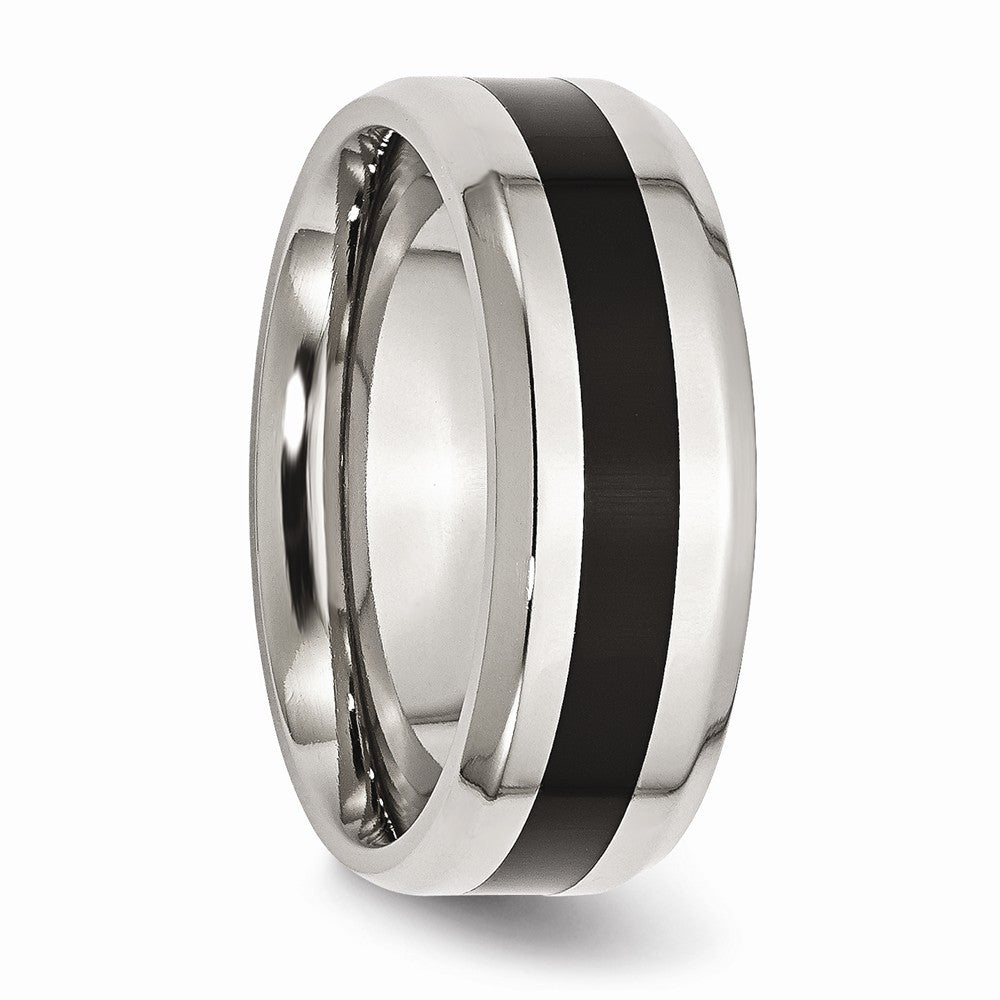 Chisel Stainless Steel Black Enamel 8mm Polished Beveled Edge Wedding Band