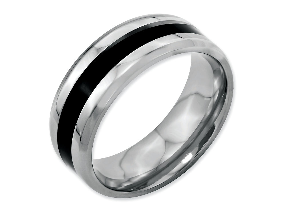 Chisel Stainless Steel Black Enamel 8mm Polished Beveled Edge Wedding Band