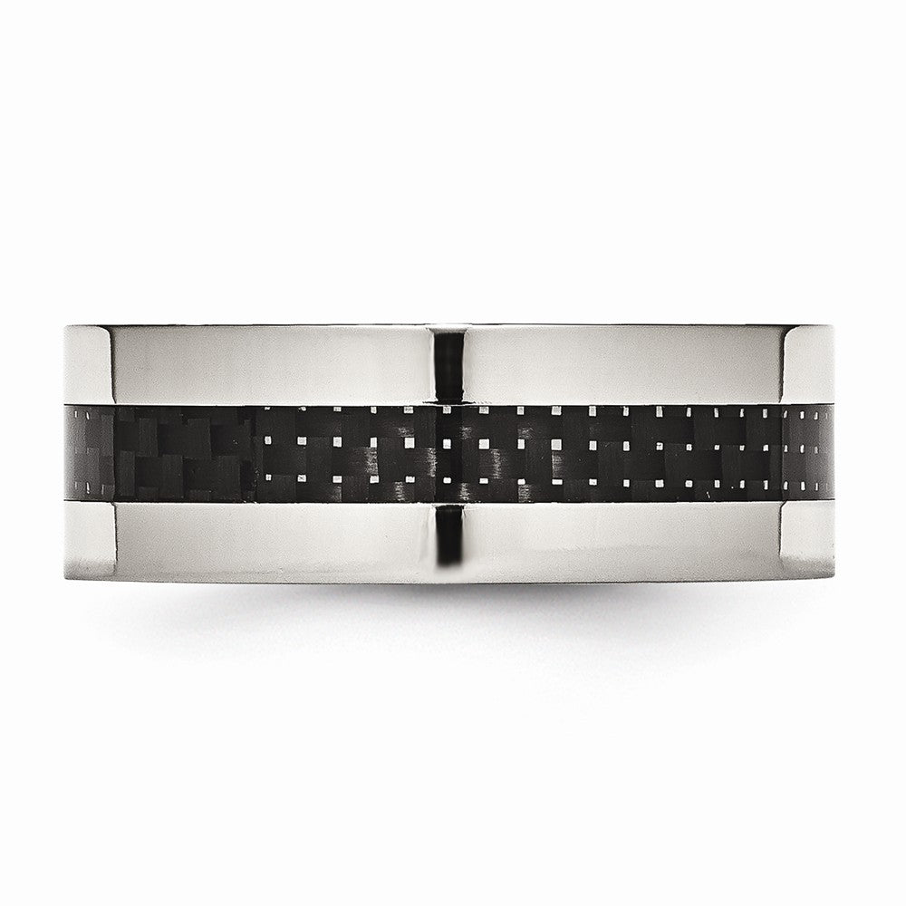 Chisel Stainless Steel Black Carbon Fiber Flat 8mm Polished Wedding Band