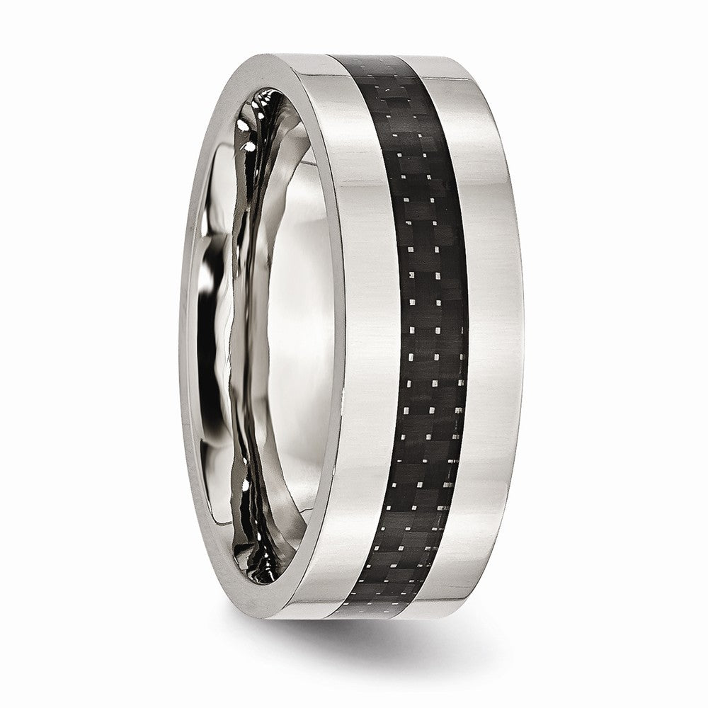 Chisel Stainless Steel Black Carbon Fiber Flat 8mm Polished Wedding Band