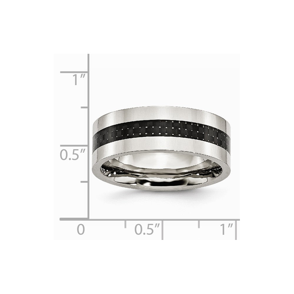 Chisel Stainless Steel Black Carbon Fiber Flat 8mm Polished Wedding Band