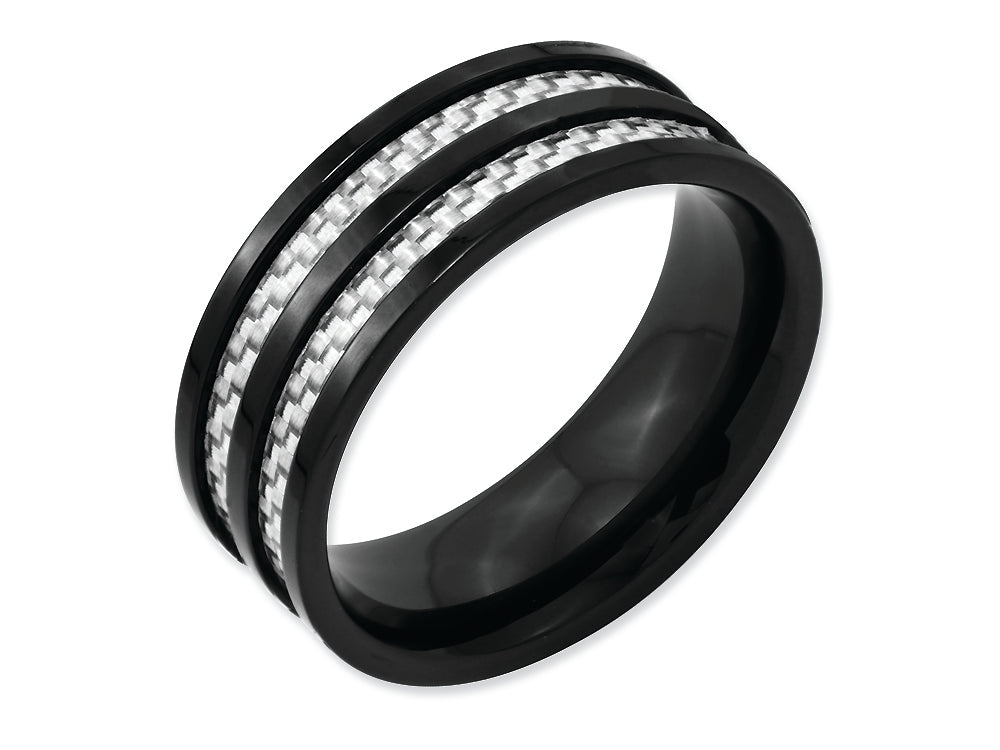 Chisel Stainless Steel 8mm Black Ip-plated Grey Carbon Fiber Polished Wedding Band