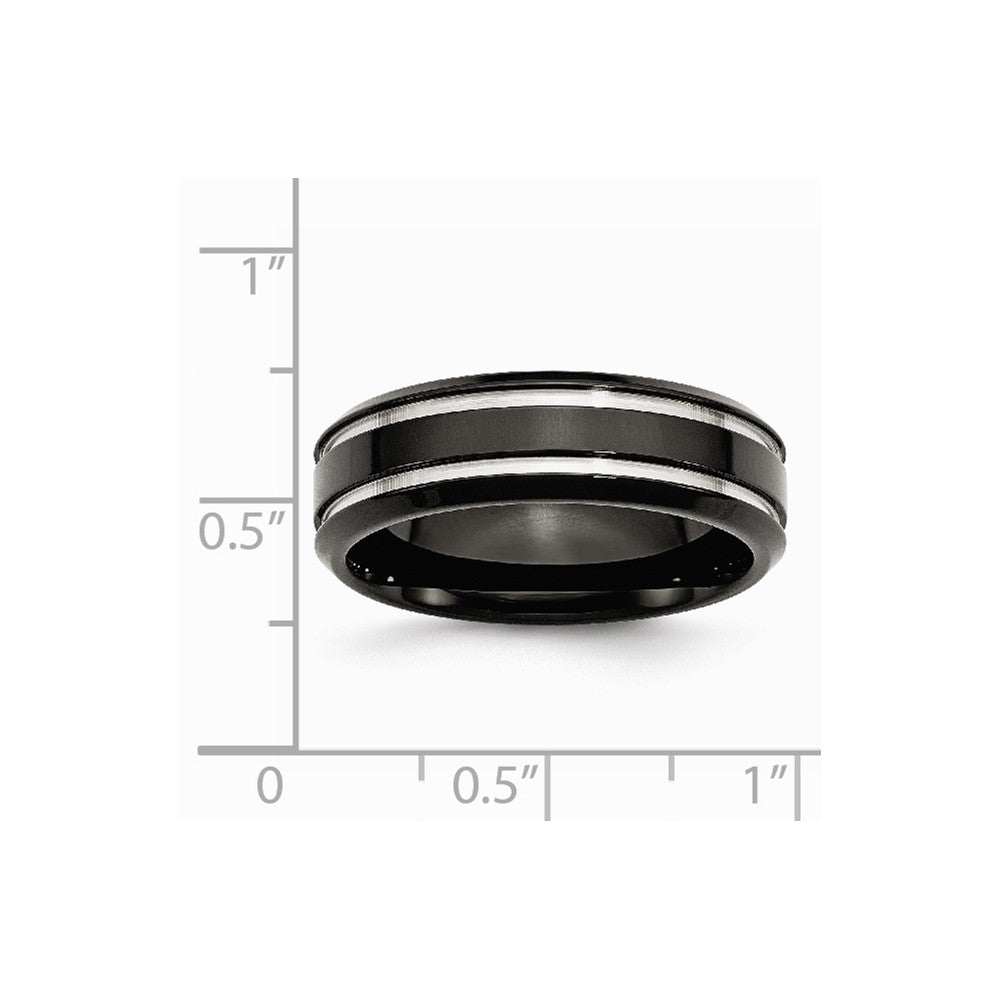 Chisel Stainless Steel Black Ip-plated Grooved And Polished 7mm Wedding Band