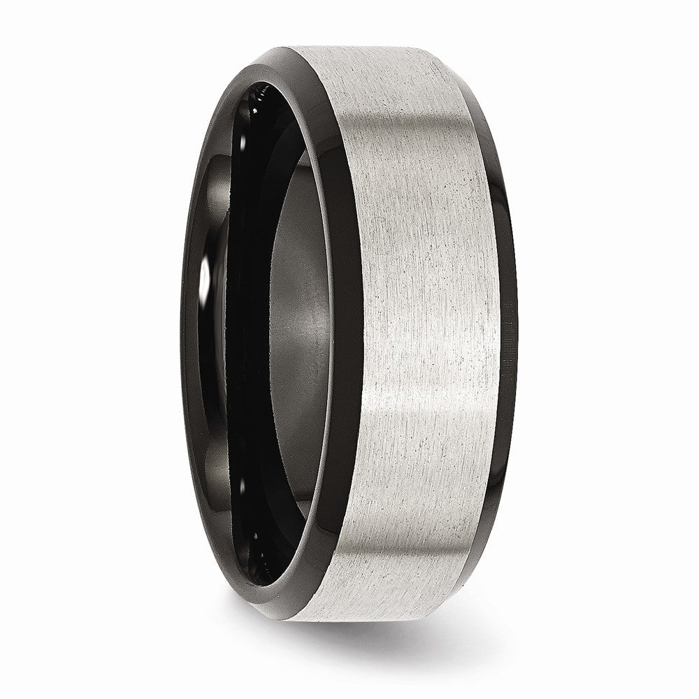 Chisel Stainless Steel Beveled Edge Black Ip-plated 8mm Brushed Wedding Band