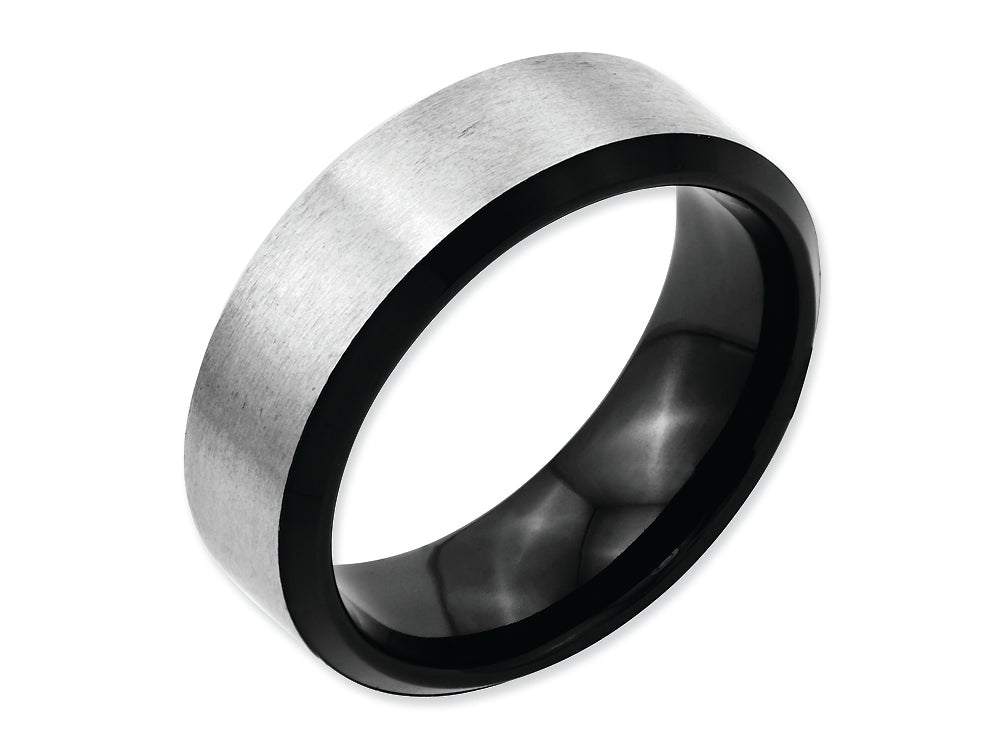 Chisel Stainless Steel Beveled Edge Black Ip-plated 8mm Brushed Wedding Band