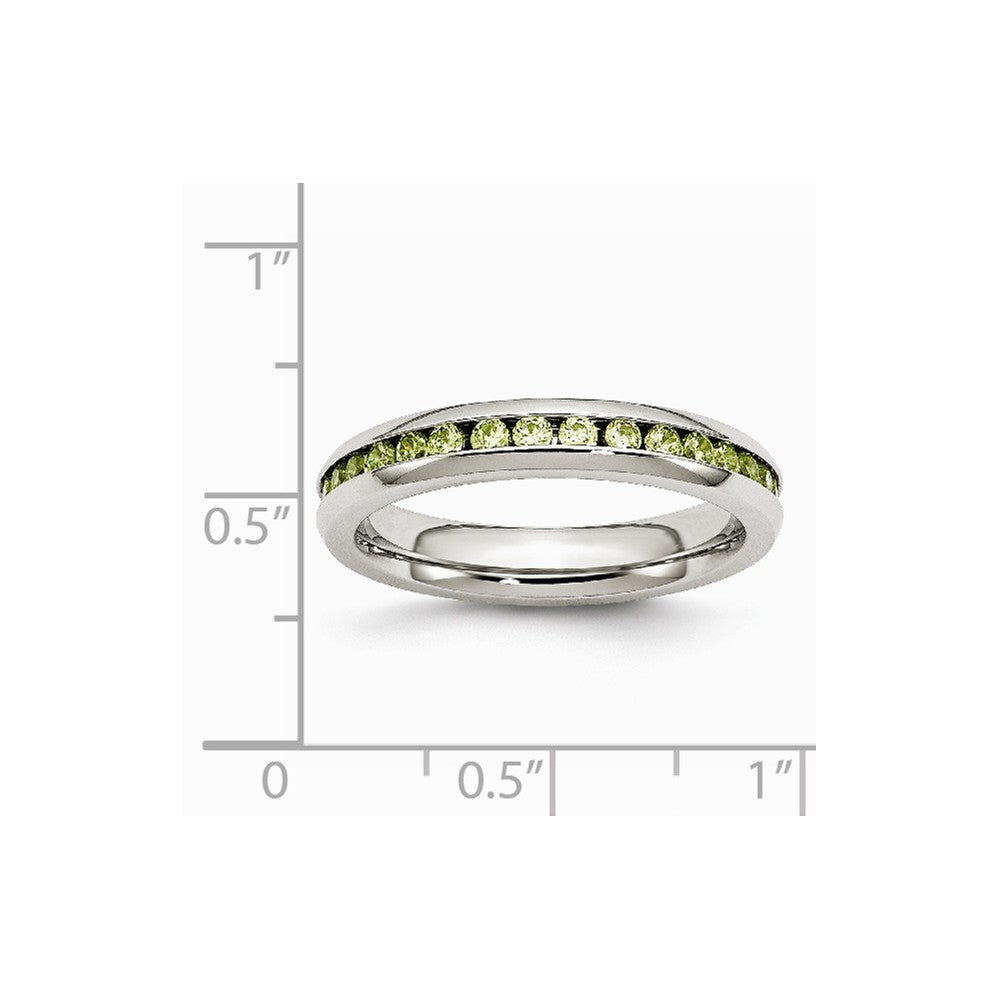 Chisel Stainless Steel 4mm August Light Green CZ Ring