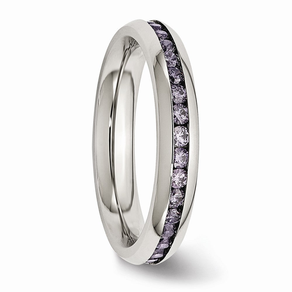 Chisel Stainless Steel 4mm February Purple CZ Ring