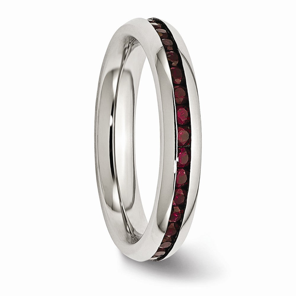 Chisel Stainless Steel 4mm January Dark Red CZ Ring