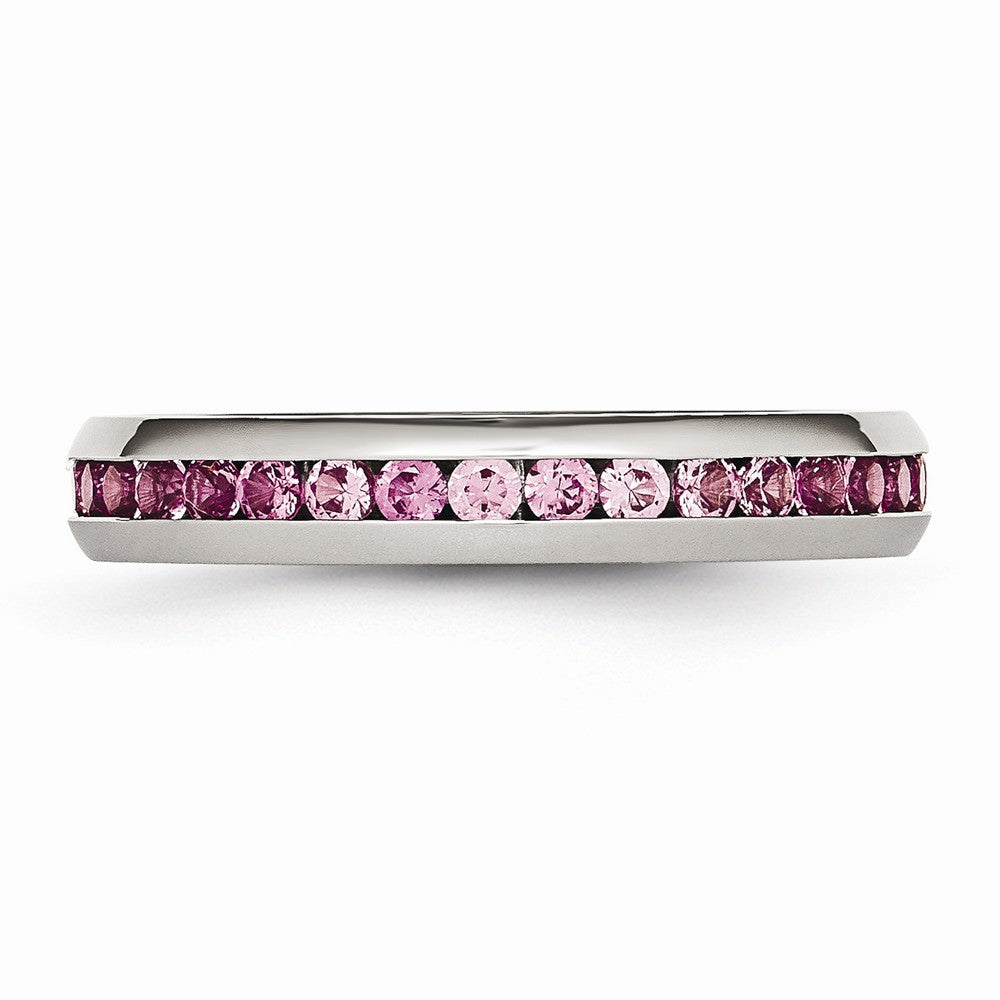 Chisel Stainless Steel 4mm July Dark Pink CZ Ring