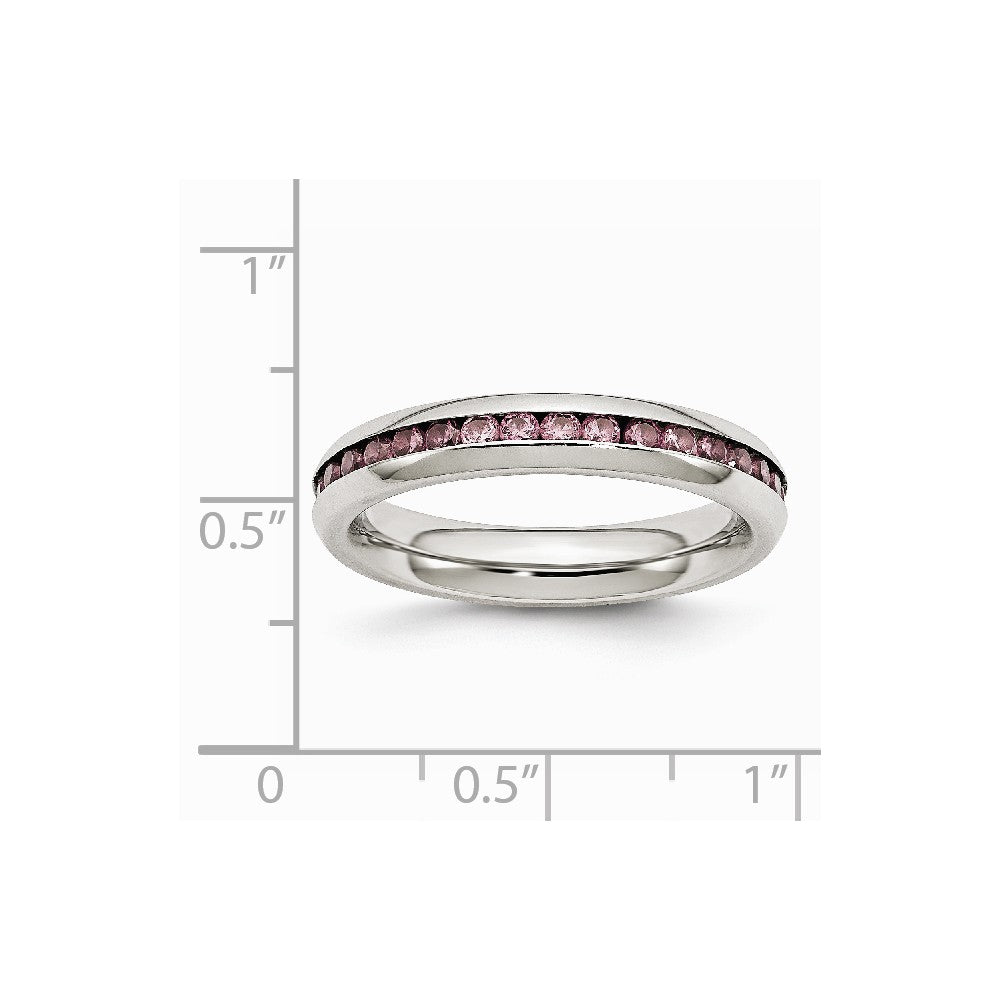 Chisel Stainless Steel 4mm June Pink CZ Ring