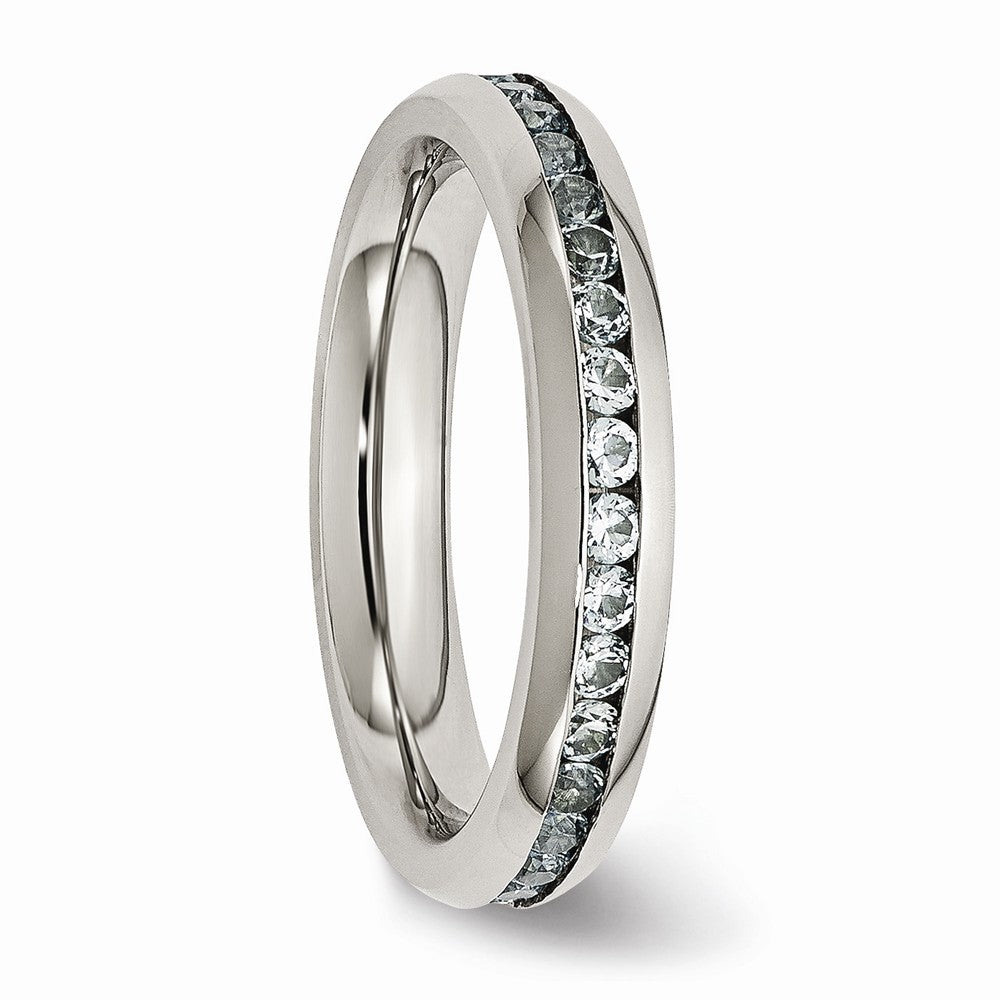 Chisel Stainless Steel 4mm March Light Blue CZ Ring