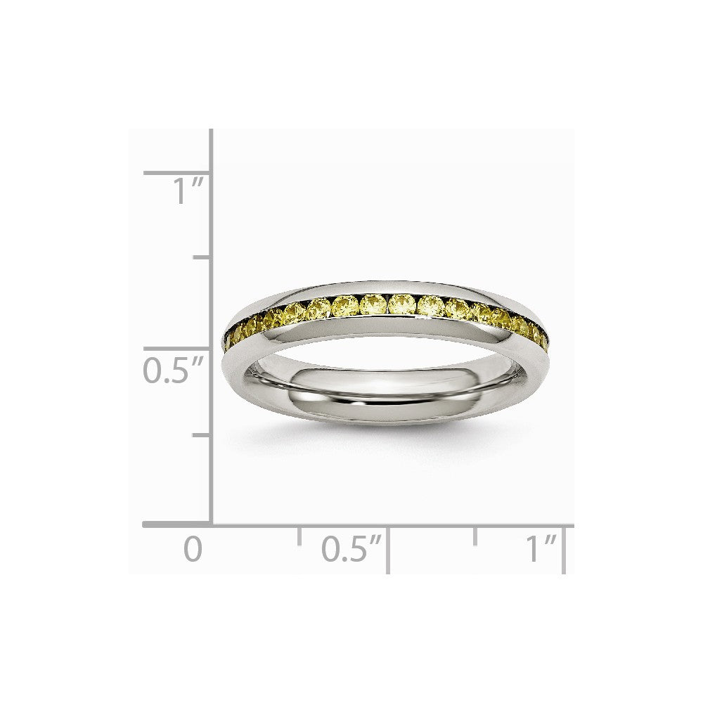Chisel Stainless Steel 4mm November Yellow CZ Ring