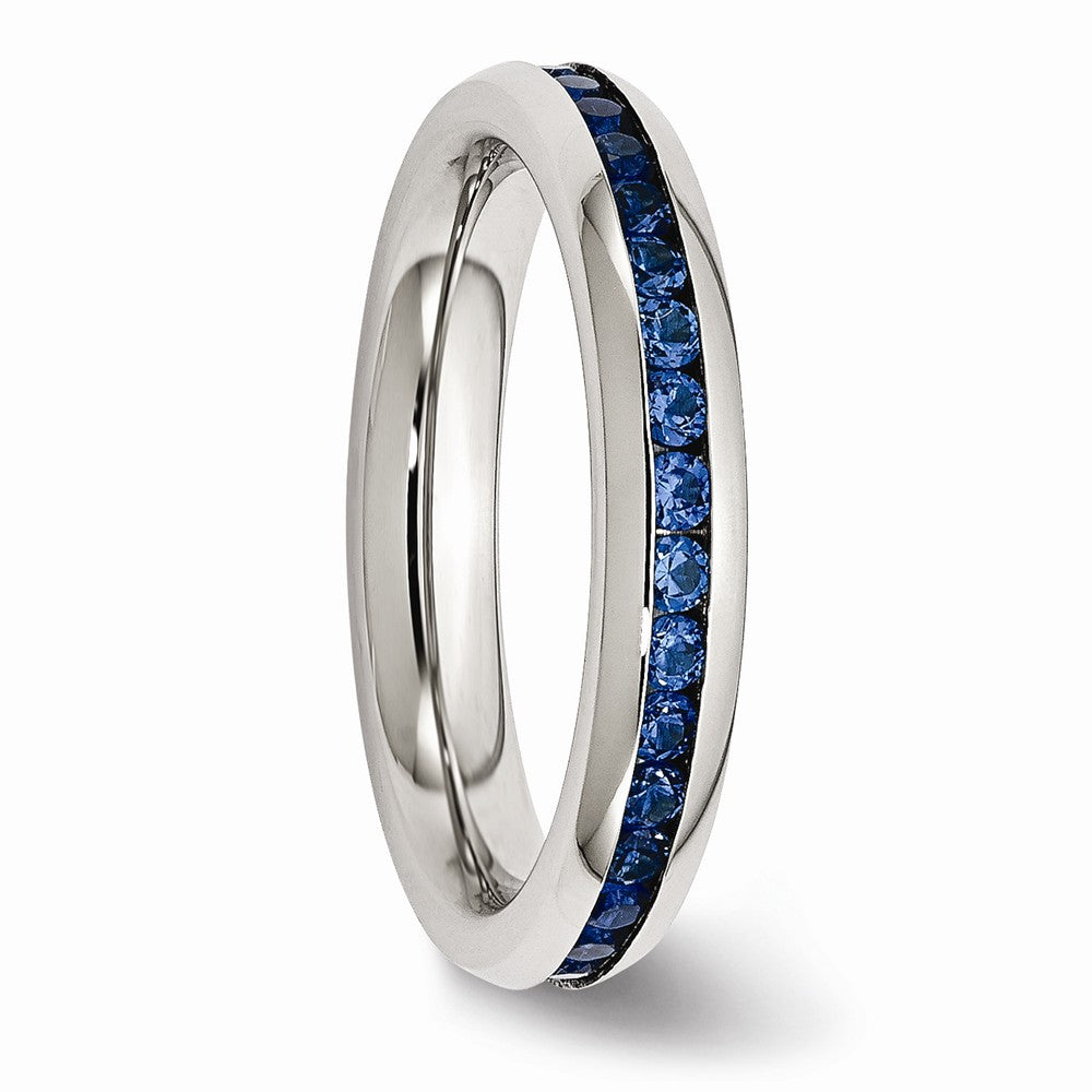 Chisel Stainless Steel 4mm September Blue CZ Ring