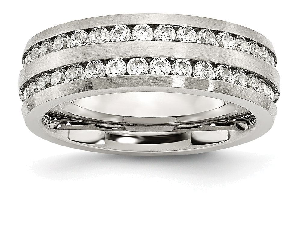 Chisel Stainless Steel 7mm Double Row CZ Ring