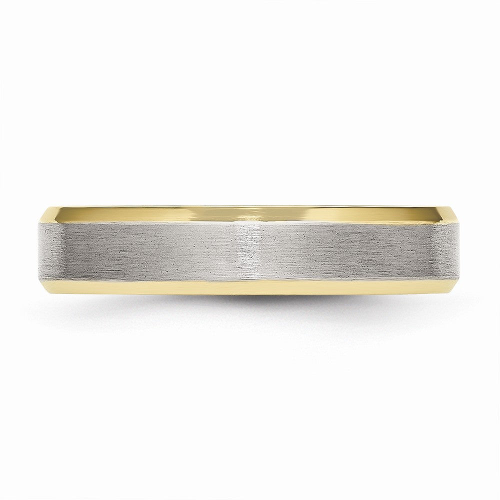Chisel Stainless Steel Beveled Edge 5mm Brushed/polished Yellow Ip-plated Wedding Band