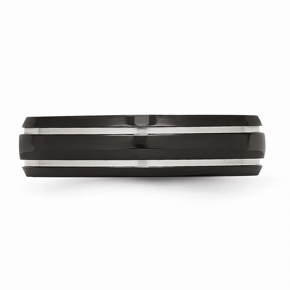 Chisel Stainless Steel Grooved and Polished 6mm Black Ip-plated Wedding Band