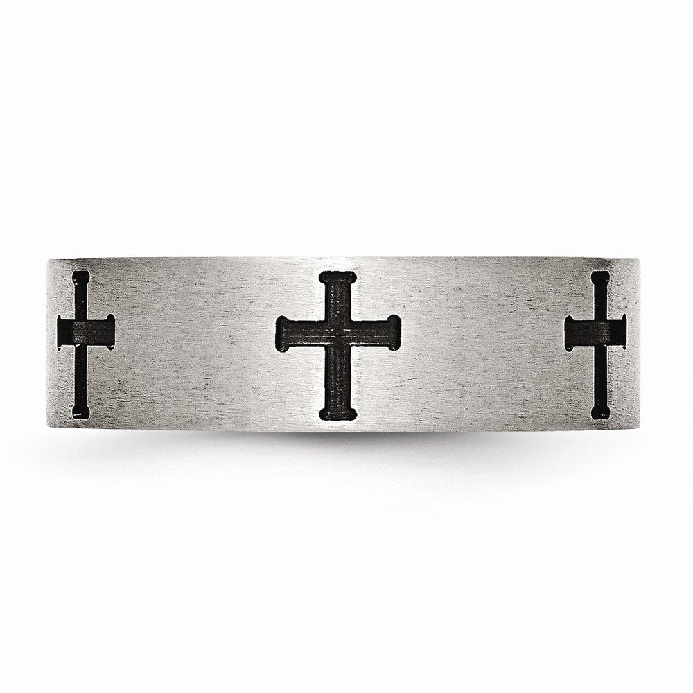 Chisel Stainless Steel 7mm Black Ip-plated Crosses Brushed/polished Wedding Band