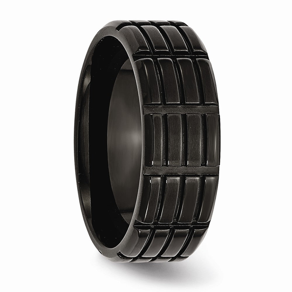 Chisel Stainless Steel 8mm Black Ip-plated Grooved and Brushed Wedding Band