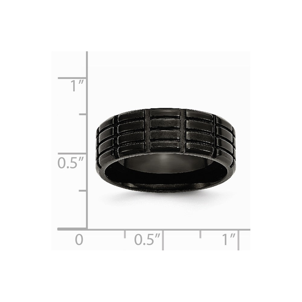 Chisel Stainless Steel 8mm Black Ip-plated Grooved and Brushed Wedding Band