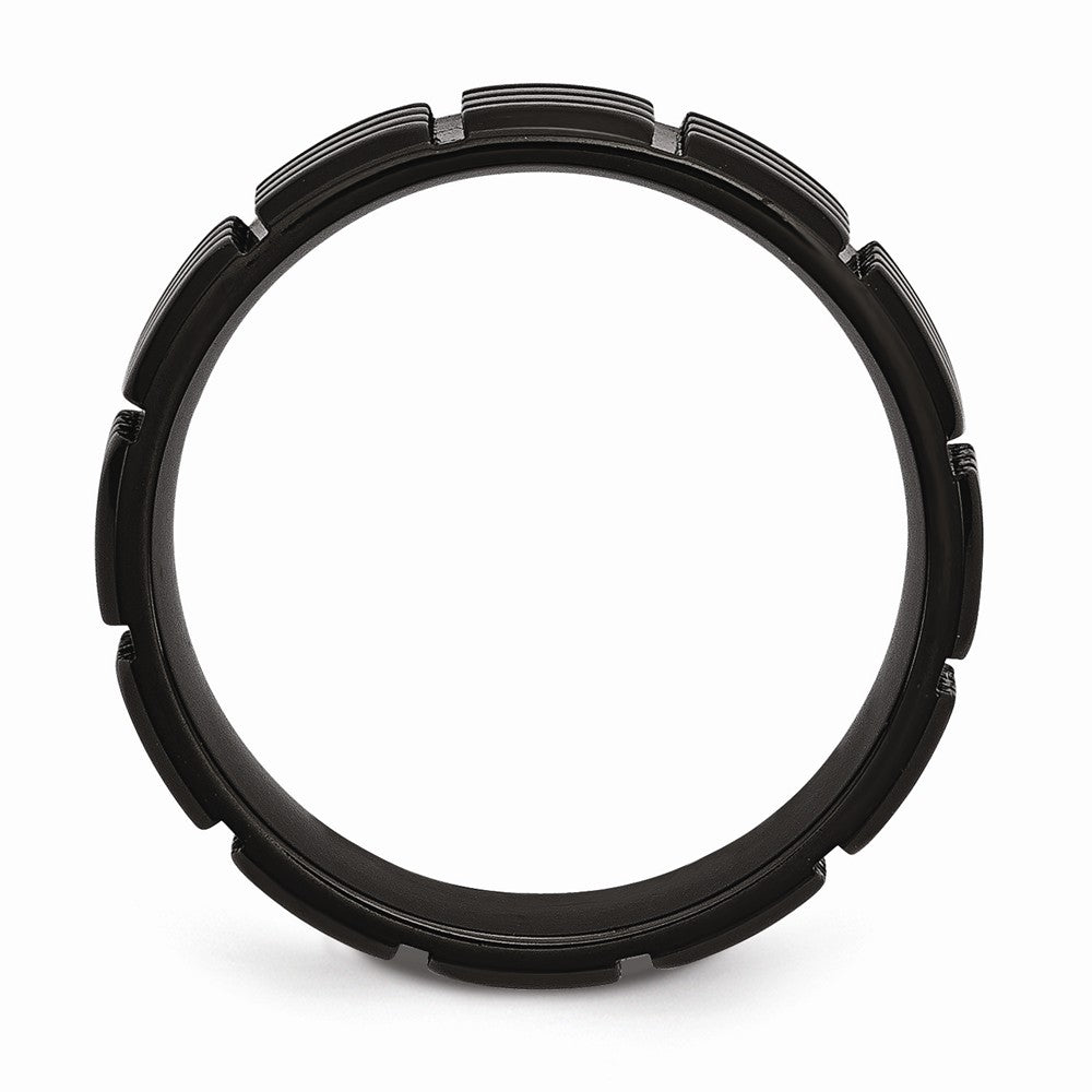 Chisel Stainless Steel 8mm Black Ip-plated Grooved and Brushed Wedding Band