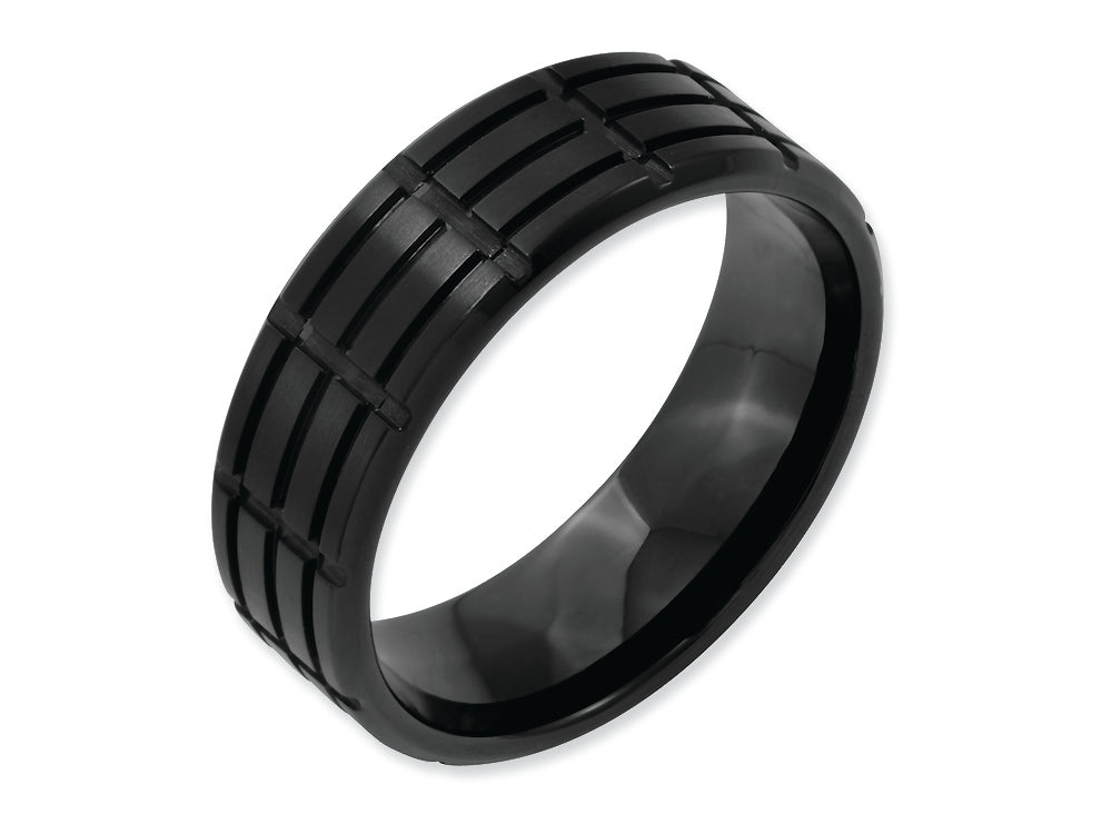 Chisel Stainless Steel 8mm Black Ip-plated Grooved and Brushed Wedding Band