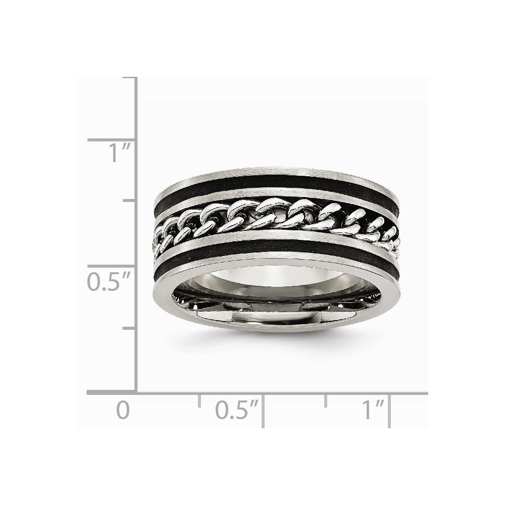 Chisel Stainless Steel Chain/black Ip-plated Brushed and Polished 10mm Wedding Band