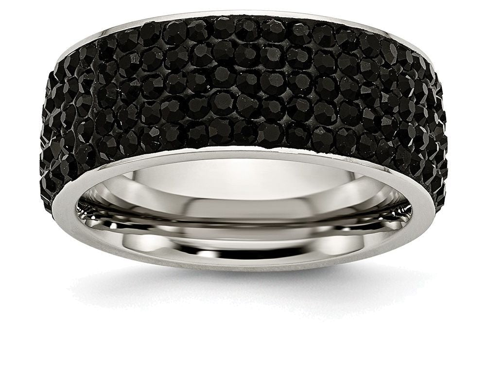 Chisel Stainless Steel Black Crystal 9mm Eternity  Ring