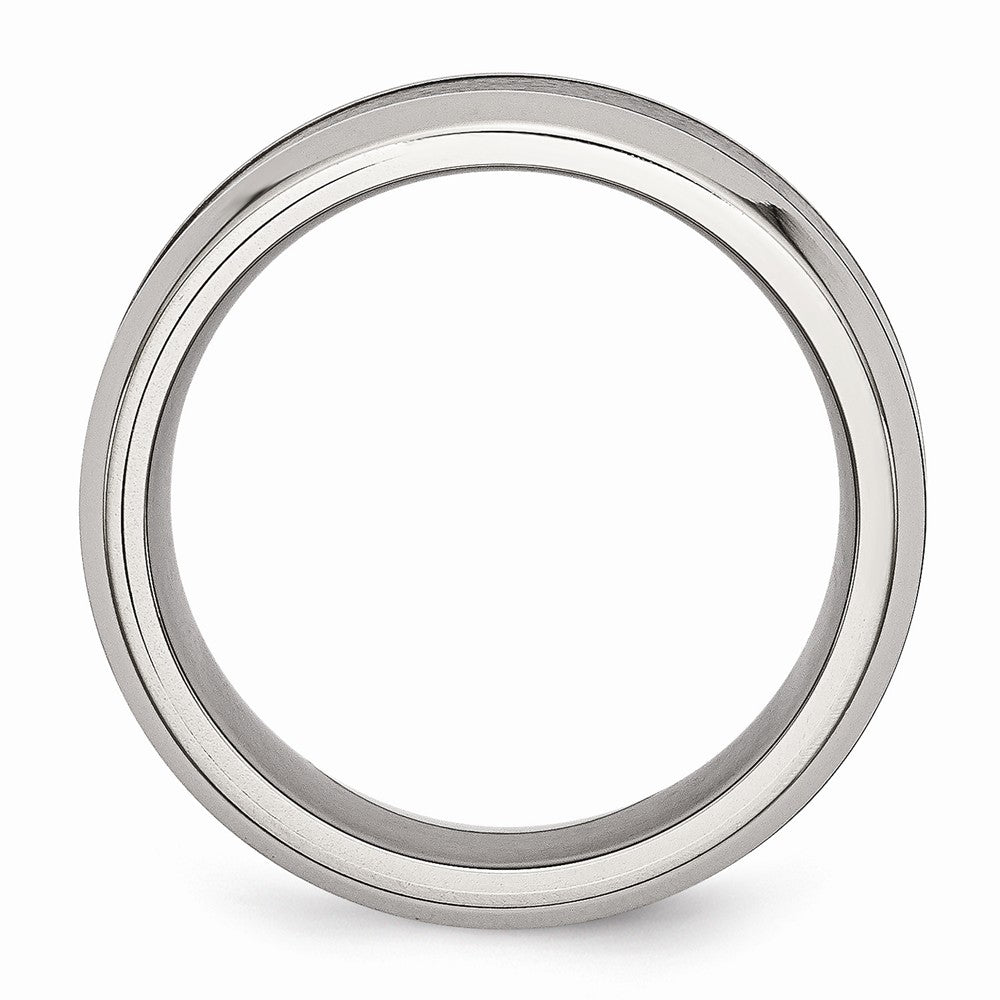 Chisel Stainless Steel Base W/polished Black Ceramic Center Beveled Wedding Band