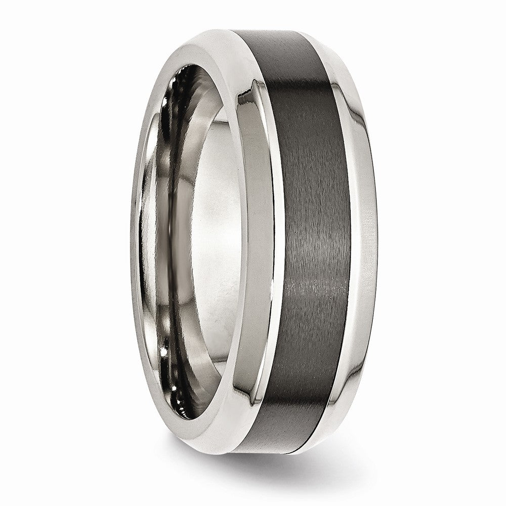 Chisel Stainless Steel Base W/polished Black Ceramic Center Beveled Wedding Band